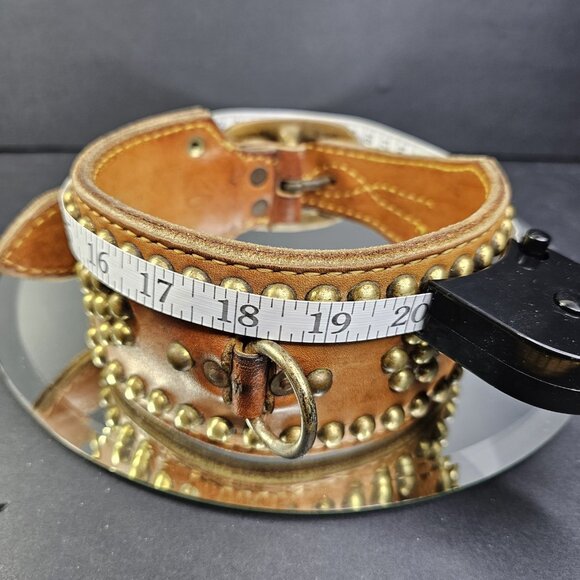 Vintage XL Dog Collar 20 To 24 Inch Adjustable Brass Buckle & Studs Leather - Picture 12 of 16